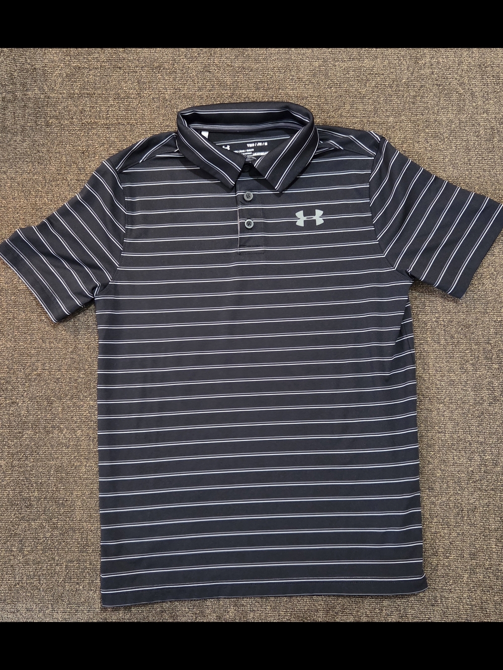 Under Armour Boy's Black and White Striped Polo